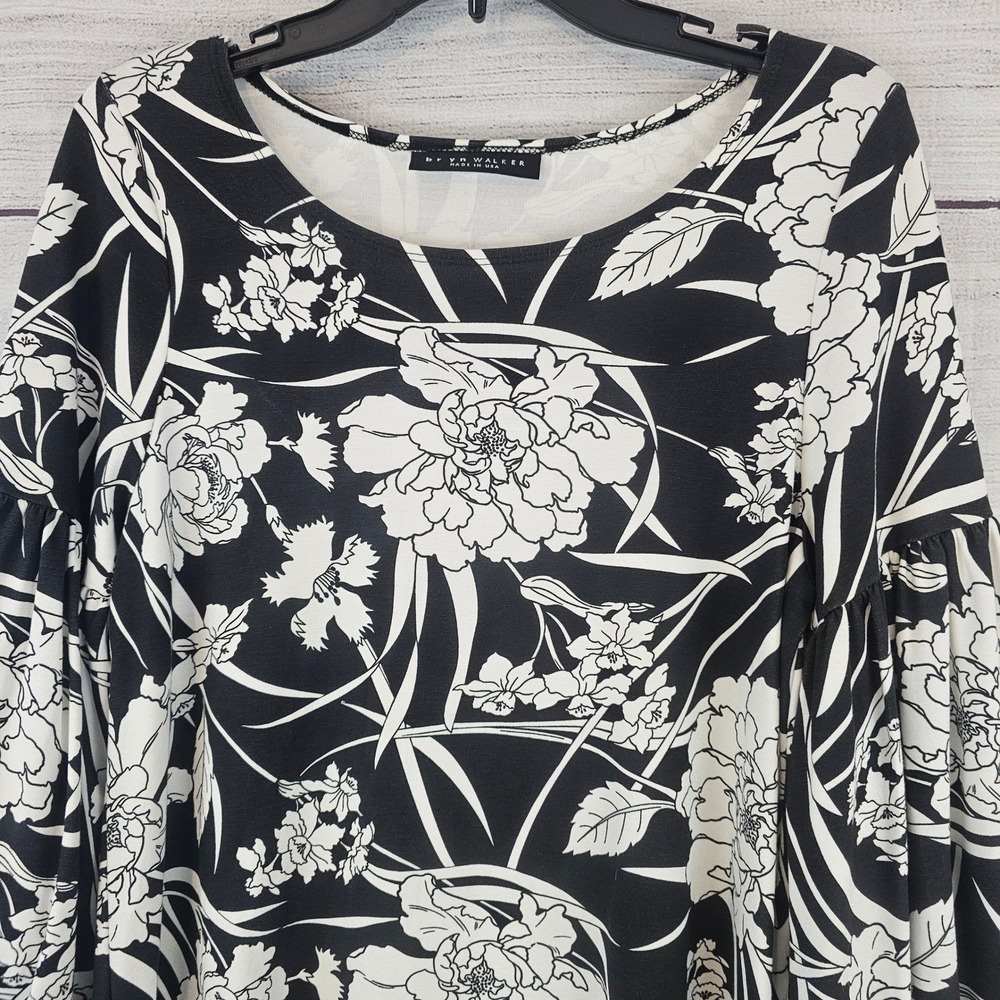 bryn WALKER L Large Lantern Long Sleeve Dress Black & White Floral NWT $210 L803 - Picture 6 of 8